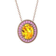 Esinti Oval Kolye - Sitrin ve pembe kuvars 14 ayar rose altın kolye (40 cm rose altın rolo zincir) #139hs4a
