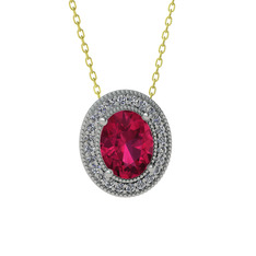 Esinti Oval Kolye - Rodolit garnet ve swarovski 8 ayar beyaz altın kolye (40 cm gümüş rolo zincir) #13f5y18