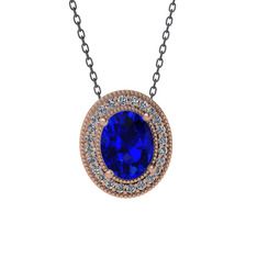 Esinti Oval Kolye - Lab safir ve swarovski 18 ayar rose altın kolye (40 cm gümüş rolo zincir) #13hsjoa