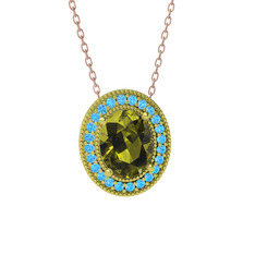 Peridot ve akuamarin 14 ayar altın kolye (40 cm rose altın rolo zincir)