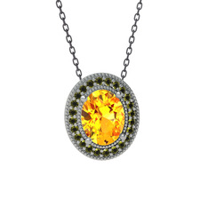Sitrin ve peridot 925 ayar gümüş kolye (40 cm gümüş rolo zincir)