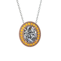 Esinti Oval Kolye - Beyaz zirkon ve sitrin 18 ayar rose altın kolye (40 cm gümüş rolo zincir) #14g266m