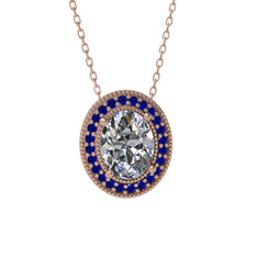 Esinti Oval Kolye - Swarovski ve lab safir 14 ayar rose altın kolye (40 cm rose altın rolo zincir) #14oedd3