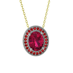 Rodolit garnet ve garnet 14 ayar beyaz altın kolye (40 cm gümüş rolo zincir)