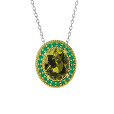 Esinti Oval Kolye - Peridot ve kök zümrüt 8 ayar altın kolye (40 cm gümüş rolo zincir) #15bvzdx