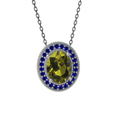 Peridot ve lab safir 8 ayar beyaz altın kolye (40 cm gümüş rolo zincir)