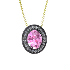 Esinti Oval Kolye - Pembe kuvars ve swarovski 925 ayar siyah rodyum kaplama gümüş kolye (40 cm altın rolo zincir) #15j1zvw
