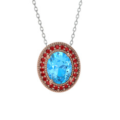 Esinti Oval Kolye - Akuamarin ve garnet 14 ayar rose altın kolye (40 cm beyaz altın rolo zincir) #15v8fhy