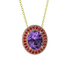 Esinti Oval Kolye - Ametist ve garnet 8 ayar rose altın kolye (40 cm altın rolo zincir) #162vr1o