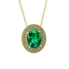 Esinti Oval Kolye - Yeşil kuvars ve swarovski 925 ayar altın kaplama gümüş kolye (40 cm altın rolo zincir) #169tlzx