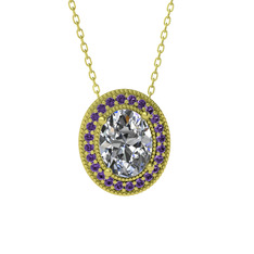 Esinti Oval Kolye - Swarovski ve ametist 925 ayar altın kaplama gümüş kolye (40 cm altın rolo zincir) #16ipjy9