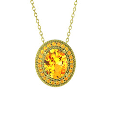 Esinti Oval Kolye - Sitrin 8 ayar altın kolye (40 cm altın rolo zincir) #16kqrjw