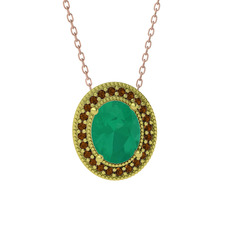 Esinti Oval Kolye - Kök zümrüt ve dumanlı kuvars 925 ayar altın kaplama gümüş kolye (40 cm gümüş rolo zincir) #16vycr0