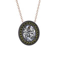 Swarovski ve peridot 925 ayar siyah rodyum kaplama gümüş kolye (40 cm rose altın rolo zincir)