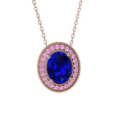 Esinti Oval Kolye - Lab safir ve pembe kuvars 18 ayar rose altın kolye (40 cm rose altın rolo zincir) #17eo06k