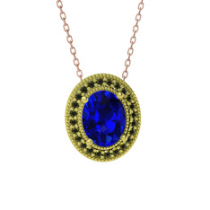 Esinti Oval Kolye - Lab safir ve peridot 925 ayar altın kaplama gümüş kolye (40 cm gümüş rolo zincir) #17oz2r5