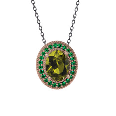 Esinti Oval Kolye - Peridot ve yeşil kuvars 14 ayar rose altın kolye (40 cm gümüş rolo zincir) #17th5c5