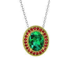 Esinti Oval Kolye - Yeşil kuvars ve garnet 8 ayar altın kolye (40 cm beyaz altın rolo zincir) #18g7qis