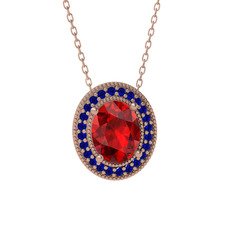 Esinti Oval Kolye - Garnet ve lab safir 14 ayar rose altın kolye (40 cm rose altın rolo zincir) #18njuua