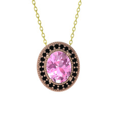 Pembe kuvars ve siyah zirkon 18 ayar rose altın kolye (40 cm altın rolo zincir)