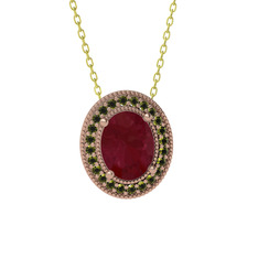 Kök yakut ve peridot 925 ayar rose altın kaplama gümüş kolye (40 cm altın rolo zincir)