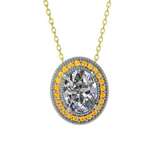 Swarovski ve sitrin 14 ayar beyaz altın kolye (40 cm altın rolo zincir)