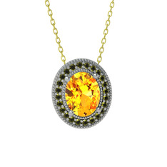 Esinti Oval Kolye - Sitrin ve peridot 14 ayar beyaz altın kolye (40 cm gümüş rolo zincir) #195luue