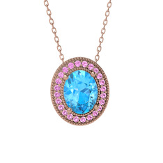 Esinti Oval Kolye - Akuamarin ve pembe kuvars 18 ayar rose altın kolye (40 cm rose altın rolo zincir) #19awufu