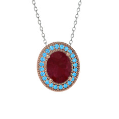 Kök yakut ve akuamarin 14 ayar rose altın kolye (40 cm beyaz altın rolo zincir)