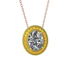 Esinti Oval Kolye - Swarovski ve sitrin 8 ayar altın kolye (40 cm rose altın rolo zincir) #19fqxcy