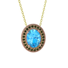 Esinti Oval Kolye - Akuamarin ve peridot 14 ayar rose altın kolye (40 cm altın rolo zincir) #19sg9c
