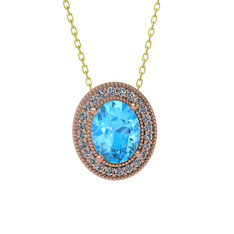 Esinti Oval Kolye - Akuamarin ve swarovski 14 ayar rose altın kolye (40 cm gümüş rolo zincir) #19u2s2n