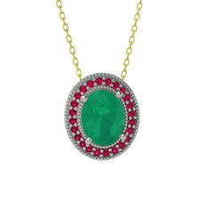 Esinti Oval Kolye - Kök zümrüt ve rodolit garnet 18 ayar beyaz altın kolye (40 cm gümüş rolo zincir) #19uqv9r