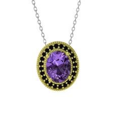 Ametist ve siyah zirkon 18 ayar altın kolye (40 cm beyaz altın rolo zincir)