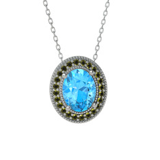 Akuamarin ve peridot 8 ayar beyaz altın kolye (40 cm beyaz altın rolo zincir)