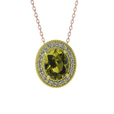 Esinti Oval Kolye - Peridot ve pırlanta 18 ayar altın kolye (0.264 karat, 40 cm rose altın rolo zincir) #19ype7s