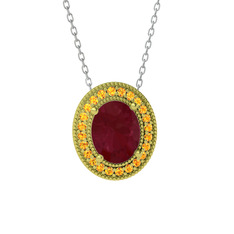 Esinti Oval Kolye - Kök yakut ve sitrin 18 ayar altın kolye (40 cm beyaz altın rolo zincir) #1a60mwf