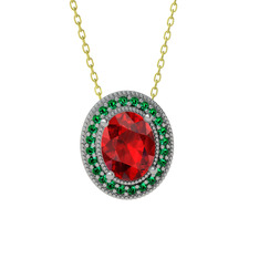 Garnet ve yeşil kuvars 14 ayar beyaz altın kolye (40 cm altın rolo zincir)