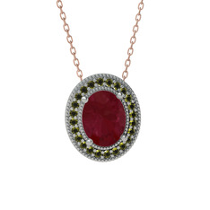 Esinti Oval Kolye - Kök yakut ve peridot 925 ayar gümüş kolye (40 cm rose altın rolo zincir) #1aceup3