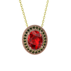 Esinti Oval Kolye - Garnet ve peridot 8 ayar rose altın kolye (40 cm altın rolo zincir) #1acwcai