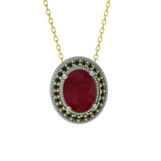 Esinti Oval Kolye - Kök yakut ve peridot 14 ayar beyaz altın kolye (40 cm altın rolo zincir) #1aw484v