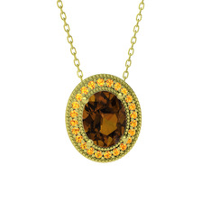 Esinti Oval Kolye - Dumanlı kuvars ve sitrin 18 ayar altın kolye (40 cm altın rolo zincir) #1b2i7qj