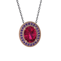 Rodolit garnet ve ametist 925 ayar rose altın kaplama gümüş kolye (40 cm gümüş rolo zincir)