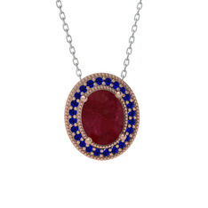 Esinti Oval Kolye - Kök yakut ve lab safir 14 ayar rose altın kolye (40 cm beyaz altın rolo zincir) #1bx2s5a