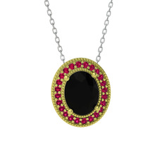 Esinti Oval Kolye - Siyah zirkon ve rodolit garnet 14 ayar altın kolye (40 cm gümüş rolo zincir) #1c08n0x