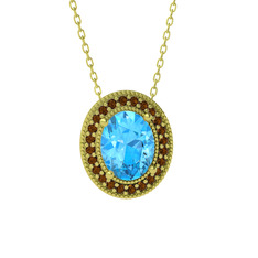 Esinti Oval Kolye - Akuamarin ve dumanlı kuvars 18 ayar altın kolye (40 cm altın rolo zincir) #1cjpwak