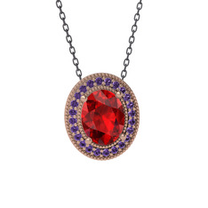 Esinti Oval Kolye - Garnet ve ametist 8 ayar rose altın kolye (40 cm gümüş rolo zincir) #1cqbn8p