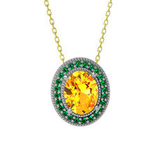 Esinti Oval Kolye - Sitrin ve yeşil kuvars 925 ayar gümüş kolye (40 cm gümüş rolo zincir) #1cqnnsf