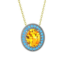 Esinti Oval Kolye - Sitrin ve akuamarin 925 ayar gümüş kolye (40 cm gümüş rolo zincir) #1cvnr17