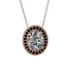 Esinti Oval Kolye - Swarovski ve siyah zirkon 18 ayar rose altın kolye (40 cm rose altın rolo zincir) #1d02hli